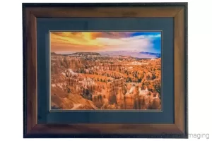 Photograph of a framed and matted version of Cramer Imaging's "Sunset at Bryce" photo at Bryce Canyon National Park, Utah