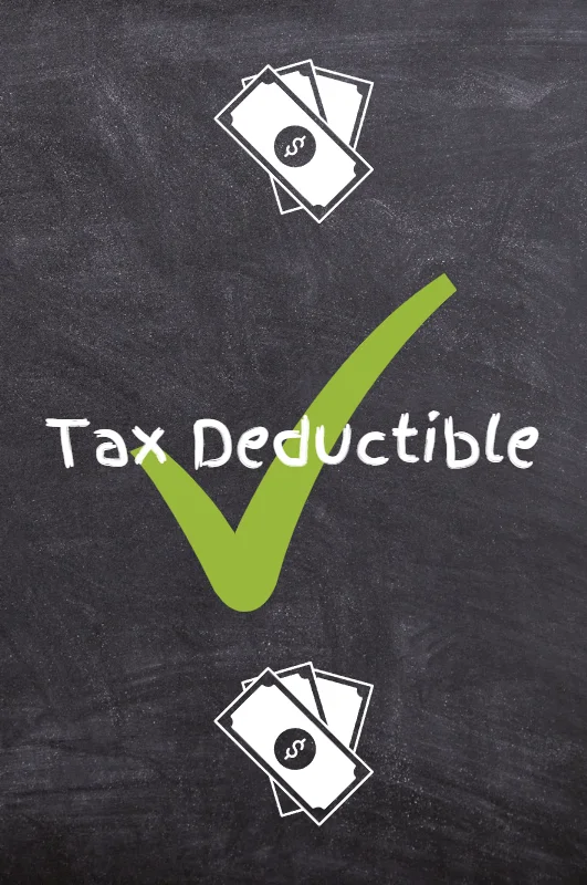 Graphic with the words 'tax-deductible" and money