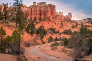 Cramer Imaging's fine art landscape photograph of red hoodoos and a stream at Bryce Canyon National Park, Utah