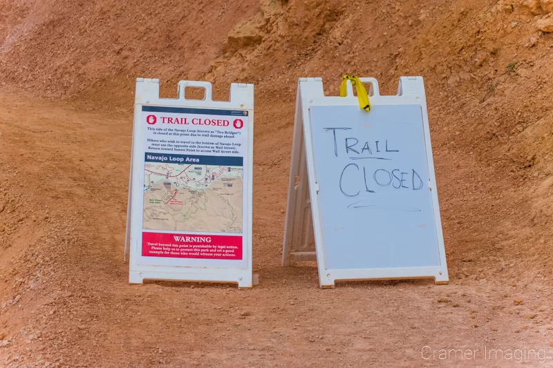 Audrey Cramer Photography's photograph of the Navajo trail being closed at Bryce Canyon National Park Utah