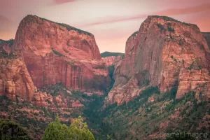 Cramer Imaging's fine art landscape photograph of Kolob Canyon peaks at sunset in Zion National Park Utah