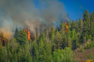 Cramer Imaging's landscape photograph of a two wildfire flare ups near Panguitch Lake Utah