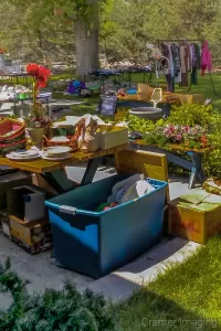 Cramer Imaging's photograph of a springtime yard sale with items for sale on display