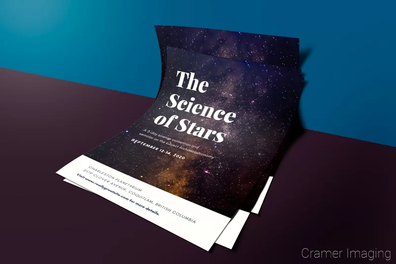 Mockup of a stack of flyers featuring a Cramer Imaging photograph