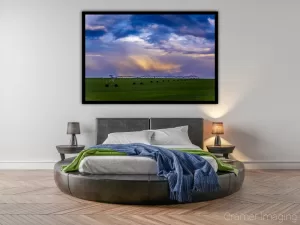 Photograph of Cramer Imaging's fine art photograph 'Idaho Spring' on the wall of a bedroom