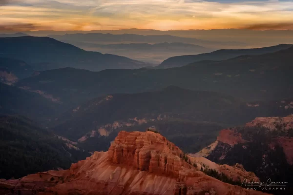 Audrey Cramer Photography's fine art landscape photograph of a landscape receding into silhouette at sunset at Cedar Breaks National Monument Utah