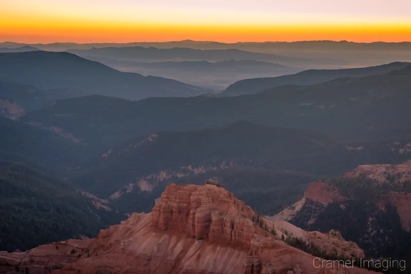 Audrey Cramer Photography's fine art landscape photograph of a landscape receding into silhouette at sunset at Cedar Breaks National Monument Utah