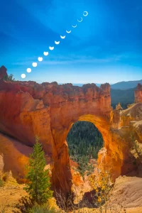 Cramer Imaging's fine art landscape photograph of an annular eclipse or ring of fire time-lapse over Bryce Canyon's Natural Bridge formation