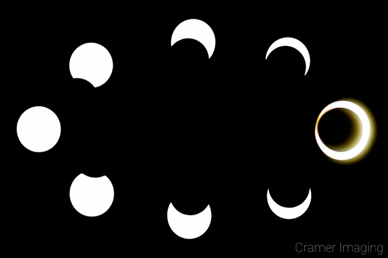 Audrey Cramer Photography's fine art composite photograph of the stages of an annular solar eclipse in an oval