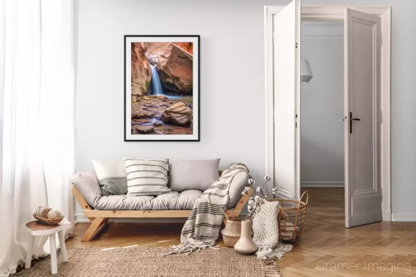 Photograph of Cramer Imaging's landscape photo "Balanced" in a cozy neutral-toned living room