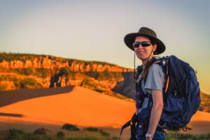 Landscape photographer Audrey Cramer at Coral Pink Sand Dunes State Park, Utah