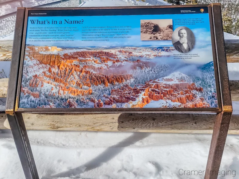 Sign from Bryce Canyon National Park describing the reason behind the park's naming by Audrey Cramer Photography