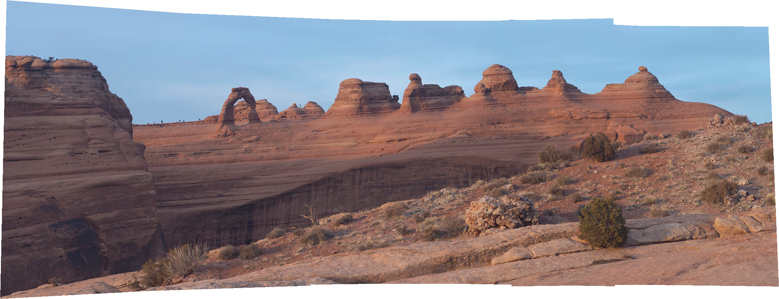 Raw and unprocessed panorama photo of Delicate Arch in Arches National Park, Utah