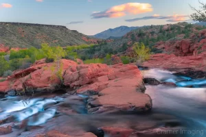 Fine art landscape photograph of springtime at Gunlock State Park, Utah and the river there at sunset by Audrey Cramer Photography