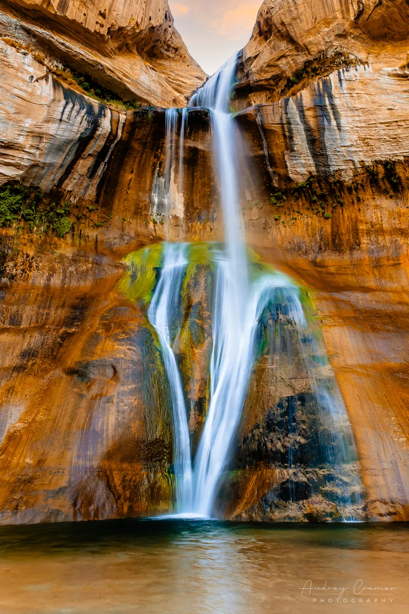 Audrey Cramer Photography's fine art landscape photograph of the entire waterfall of Lower Calf Creek Falls in Escalante National Monument, Utah