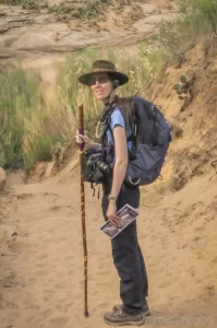 Landscape photographer Audrey Cramer out on a hiking trail