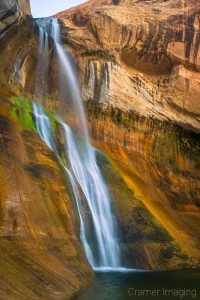 Cramer Imaging's fine art landscape photograph of a side view of the Lower Calf Creek Falls waterfall in Escalante National Monument, Utah