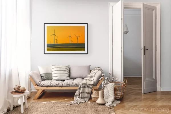 Photograph of Cramer Imaging's landscape photo "Don Quixote's Giant Army" in a cozy neutral-toned living room