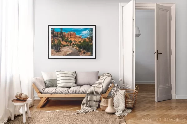 Photograph of Cramer Imaging's landscape photo "Monsoon Mood" in a cozy neutral-toned living room