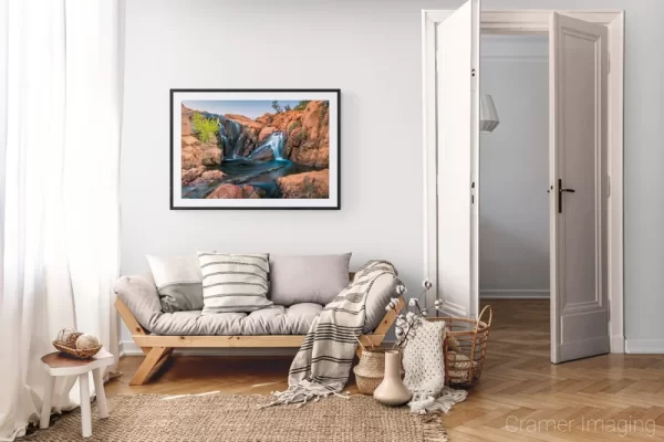 Photograph of Cramer Imaging's landscape photo "Oasis" in a cozy neutral-toned living room