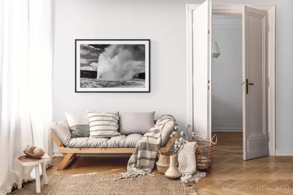 Photograph of Cramer Imaging's landscape photo "Old Faithful" in a cozy neutral-toned living room