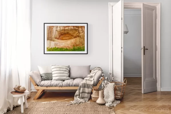 Photograph of Cramer Imaging's landscape photo "The Great Eye" in a cozy neutral-toned living room