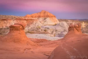 Cramer Imaging's fine art landscape photograph of toadstool-like hoodoos and colored layers of sandstone in Escalante National Monument, Utah