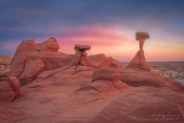 Cramer Imaging's fine art landscape photograph of sunset at the Escalante National Monument toadstool rock formations of Utah