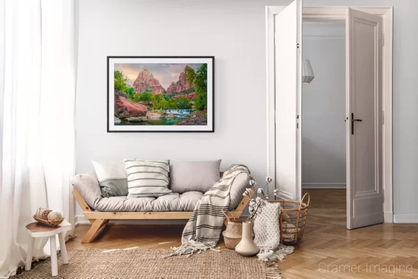 Photograph of Cramer Imaging's landscape photo "Presiding" in a cozy neutral-toned living room