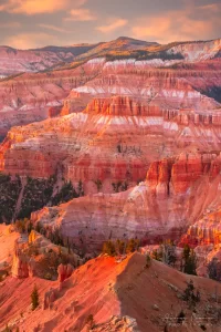 Cramer Imaging's fine art landscape photograph of autumn or fall colors atop the cliffs of Cedar Breaks National Monument, Utah at sunset