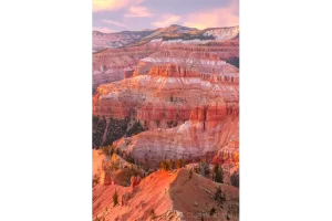 Audrey Cramer Photography's fine art landscape photograph of autumn or fall colors atop the cliffs of Cedar Breaks National Monument, Utah at sunset