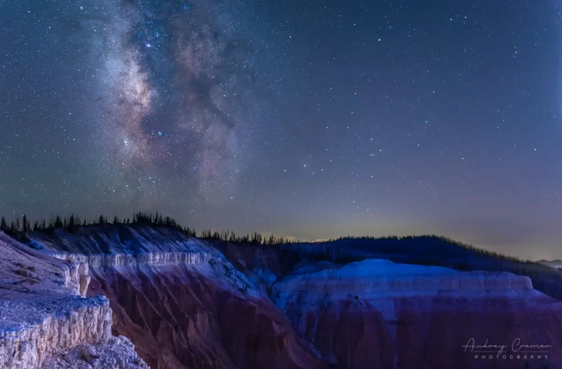 Audrey Cramer Photography's fine art landscape photograph of the Milky Way over the cliffs of Cedar Breaks National Monument, Utah