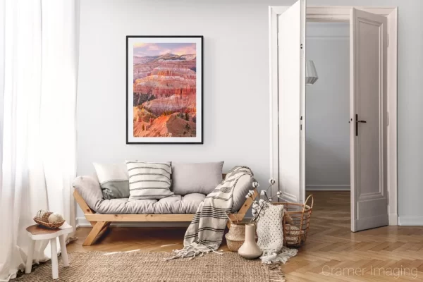 Photograph of Audrey Cramer Photography's landscape photo "Autumn Crown" in a cozy neutral-toned living room