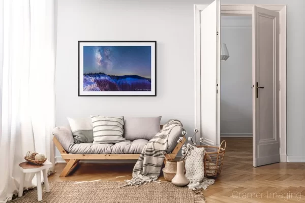 Photograph of Cramer Imaging's landscape photo "Cedar Breaks Milky Way" in a cozy neutral-toned living room