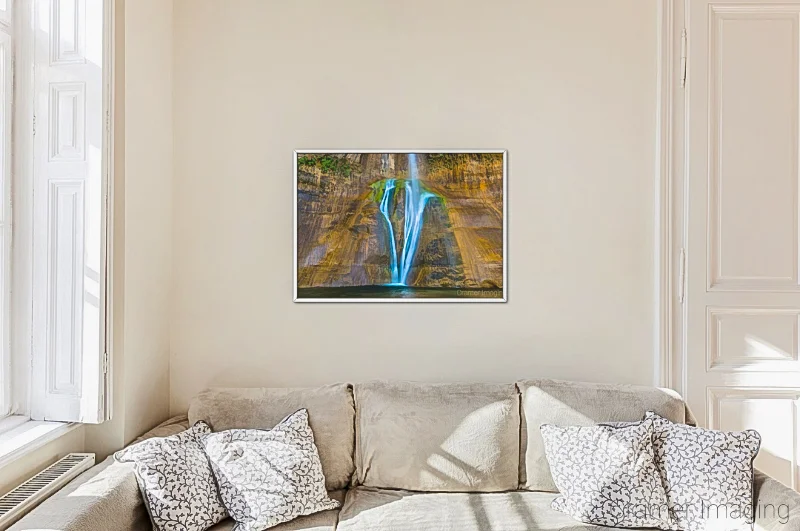 Photo of Audrey Cramer Photography's fine art landscape photograph titled "Dreamscape" on the wall of a neutral living room