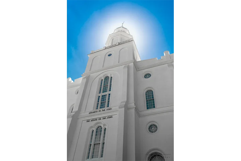 Audrey Cramer Photography's fine art temple photograph of the St. George temple steeple pointed into the sun