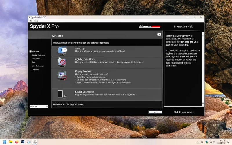 Screenshot of the Spyder X Pro software by Datacolor