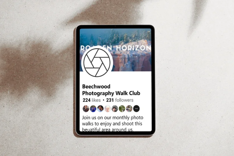Mockup of a Facebook page on tablet utilizing an Audrey Cramer Photography image