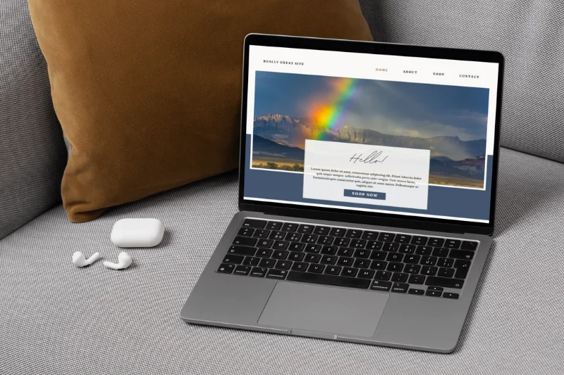 Mockup of a website using an Audrey Cramer Photography image as the hero image